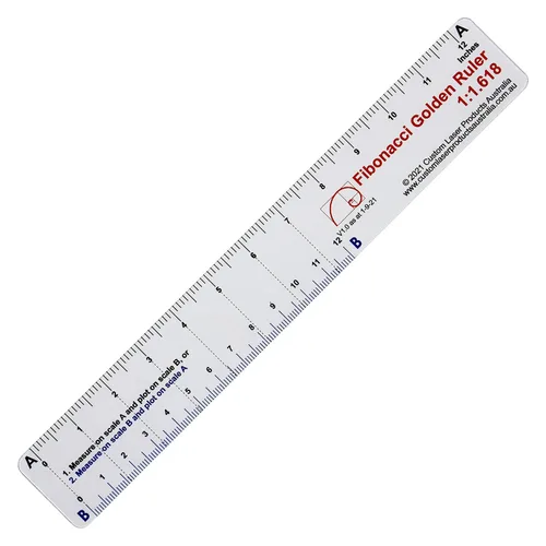 Regla Fibonacci No-Math de 12" — PETG transparente flexible | Proporciones Fibonacci sin aritmética | Dibujo, dibujo y diseño | Fabricado en