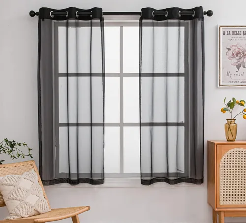 Miniatura 14 de PI - Cortinas traslúcidas con paneles pequeños, cortina transparente para ventana de cocina, mirador, 2 paneles