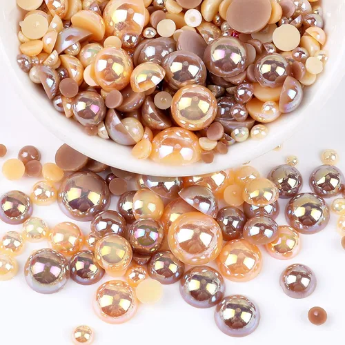 Miniatura 27 de Perlas con parte trasera plana para manualidades, 50g Mezcla Azul Rosa Blanco Medias perlas para manualidades, Tamaño mixto 3/4/5/6/8/10mm Perlas