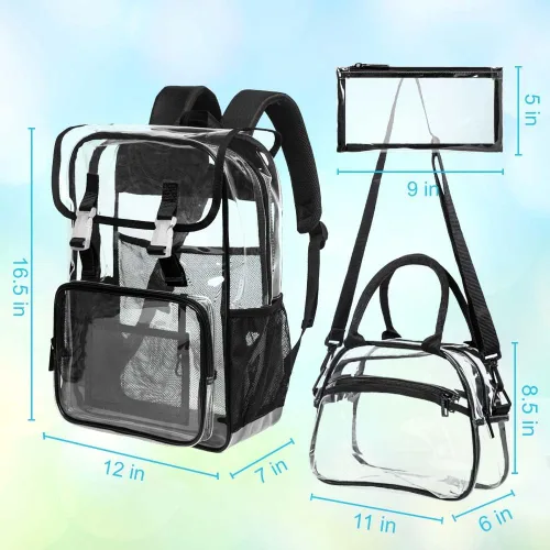 Miniatura 2 de Mochila transparente, aprobada por el estadio, para niñas y niños, mochila transparente de PVC resistente para mujeres y hombres