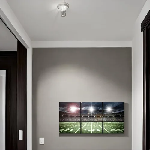 Miniatura 5 de TAOMI Lienzo decorativo para pared de rugby Field Match Sport Spot Light para habitación de los niños, dormitorio, 3 piezas, arte moderno, fútbol