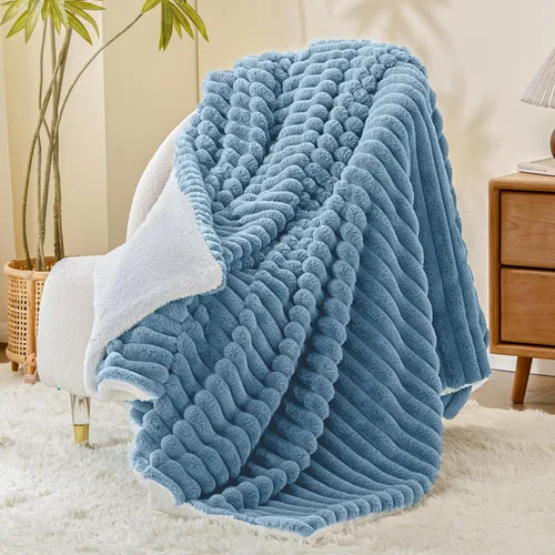 Miniatura 14 de INFIIXSO Manta de forro polar Sherpa tamaño Queen – Forro polar a rayas súper suave y cálido, acogedora manta de cama grande de felpa mullida