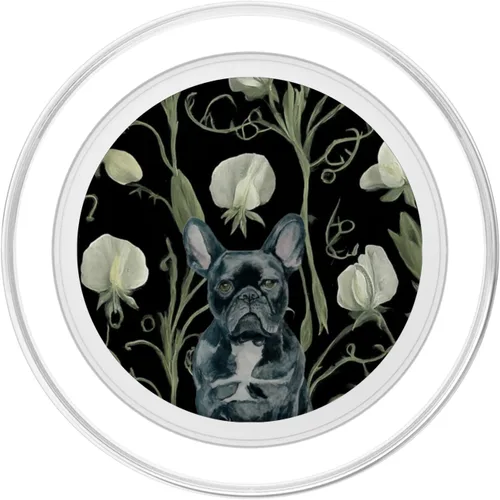 Miniatura 2 de Black French Bulldog White Sweet Pea Flower Pattern PopSockets MagSafe PopGrip for iPhone