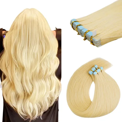 Miniatura 10 de Extensiones de cabello humano adhesivas de 16 pulgadas, extensiones de cabello humano lacio invisible para mujeres, 20 unidades por 1.76 oz