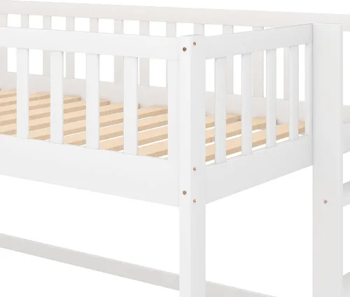 Miniatura 5 de Cama baja tipo loft de tamaño individual con escalera y tobogán, escalera y pizarra, para sala de estar, dormitorio, para niños, niñas