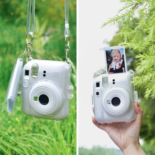 Miniatura 6 de Rieibi Funda transparente compatible con Fuji Instax Mini 12 – Funda con purpurina para cámara instantánea Fujifilm Instax Mini 12 con bolsillo