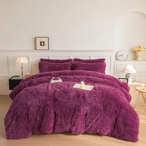 Miniatura 12 de Juego de edredón de piel sintética para niños y niñas, color morado y arcoíris, tamaño individual/matrimonial, juego de cama de 3 piezas, cálido