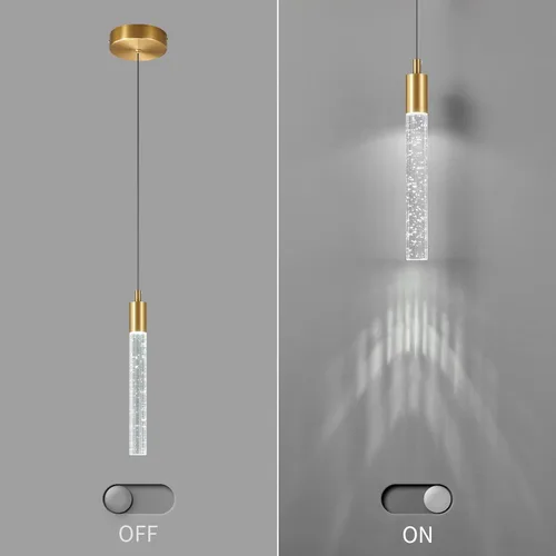 Miniatura 5 de Lámpara colgante moderna para isla de cocina, regulable, LED, acabado de latón dorado, mini iluminación colgante de cristal, para dormitorio, mesita