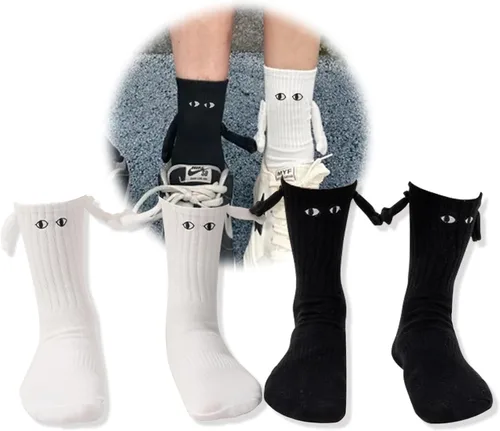 Yawlsow 2 pares de calcetines de manos unidas, divertidos calcetines de muñeca magnética de succión 3D, calcetines de pareja unisex