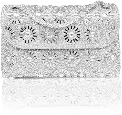 Miniatura 7 de Bolso de mano de cristal con diamantes de imitación de flores, bolsa de hombro brillante para boda, graduación, fiesta, novia, invitada, caja