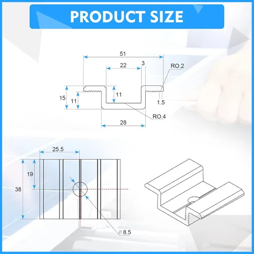 Miniatura 2 de Paquete de 12 abrazaderas centrales para panel solar de 1.06 pulgadas, accesorios de montaje de aluminio, abrazadera media solar de aluminio