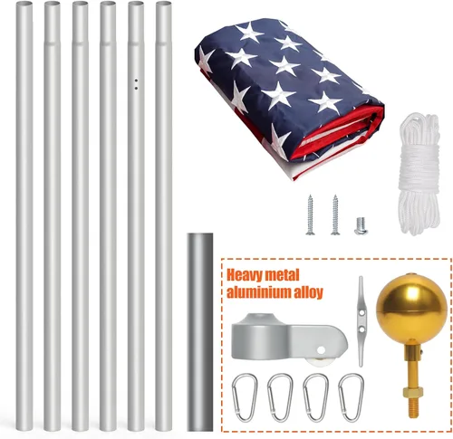 Miniatura 2 de NELXINJO Kit de asta de bandera resistente de 25 pies para exteriores de casa, tubo inferior de 2.1 pulgadas, poste de aluminio cónico con todos