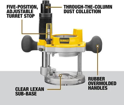 Miniatura 4 de DEWALT Enrutador, Kit de base fija / arrugado, velocidad variable, inicio suave, 2-1 / 4-HP (DW618PKB)