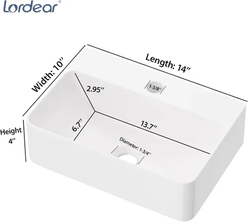 Miniatura 6 de Lordear Fregadero pequeño montado en la pared, fregadero de baño de esquina flotante para colgar en la pared, lavabo de cerámica blanca brillante