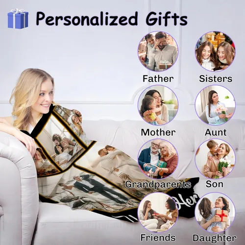 Miniatura 4 de Magimagine Mantas personalizadas con imágenes de texto para regalos de novio, manta de fotos personalizada para familiares y amigos para Navidad