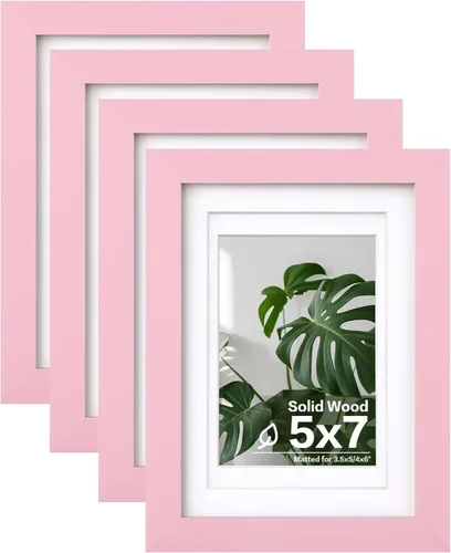 Miniatura 82 de Egofine Juego de 4 portarretratos de 4 x 6, hechos de madera maciza cubierta de plexiglás de 3 x 4.5 pulgadas y 3.5 x 5 pulgadas con paspartú o de 4