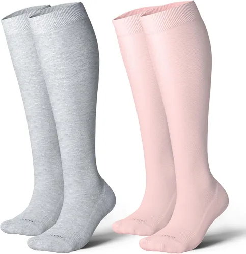 Miniatura 8 de LEVSOX Calcetines de compresión de algodón grueso para mujeres y hombres, 20-30 mmHg, de altura hasta la rodilla, lindos calcetines de soporte