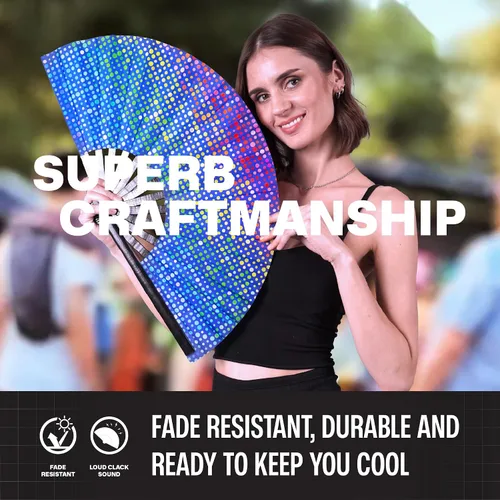 Miniatura 118 de SoJourner Bags Rave Fan – Ventilador plegable grande – Ventilador de mano Clack para raves, Halloween, Burlesque, trajes de arcoíris para mujeres