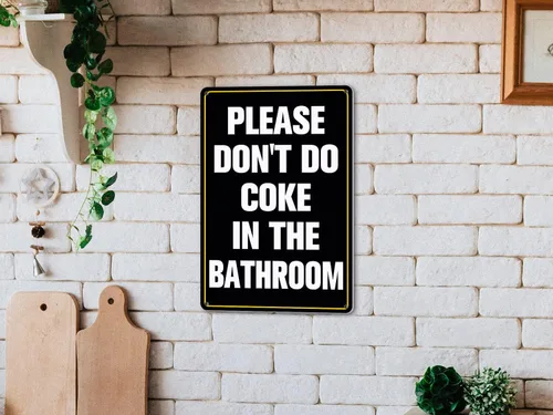 Miniatura 4 de Divertida decoración de baño, bandera de metal para dormitorio universitario, Please Don't Do Coke in The Bath, 12 x 8 pulgadas