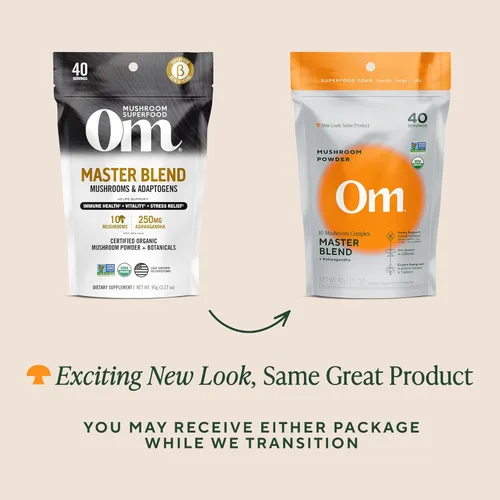 Miniatura 5 de Om Master Blend Polvo de hongo orgánico, complejo de 10 hongos, extracto de Reishi y adaptógenos, salud vibrante, suplemento de hongos inmunes, 3.17