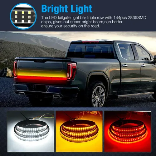 Miniatura 3 de Barra de luz LED de 48 pulgadas para compuerta trasera de camioneta pickup de 3 colores rojo blanco amarillo conmutable, señal de giro secuencial