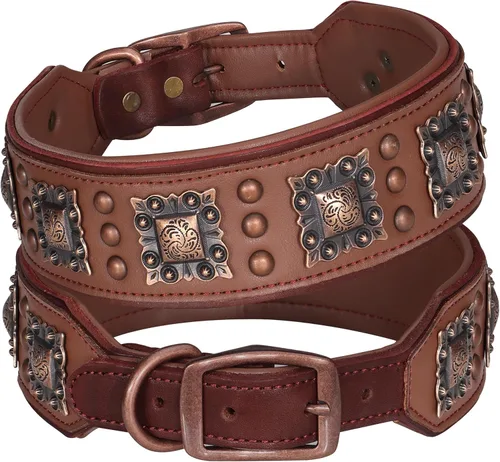 PET ARTIST Collar de Perro de Cuero Acolchado Mejorado, Collares de Perro de Cuero Genuino de 2 Pulgadas de Ancho con Remache Tachonado Resistente y