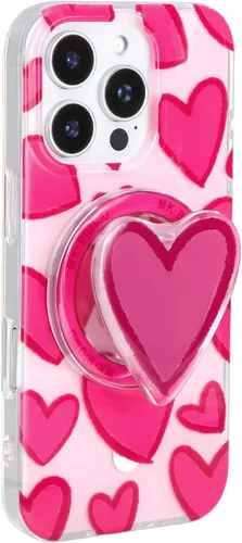 Miniatura 6 de Funda para iPhone 16 Pro Max, corazón rosa con agarre redondo para teléfono, compatible con soporte MagSafe para niñas y mujeres, funda protectora