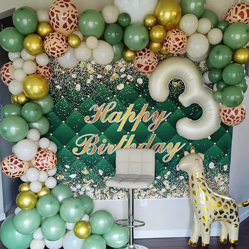 Miniatura 7 de Renaiss Cartel de fondo de feliz cumpleaños de 8 x 6 pies para sesión de fotos, retrato de diamantes dorados, fondo verde de fotografía para hombres
