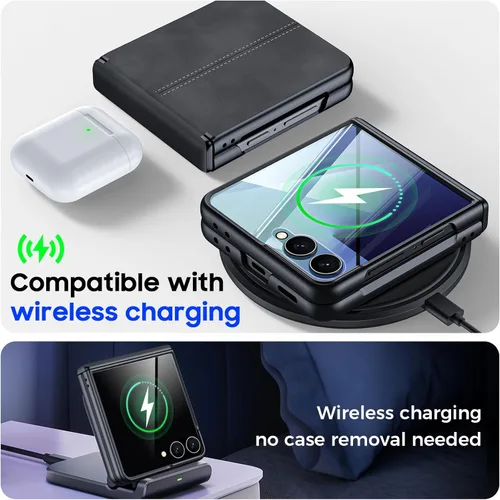 Miniatura 6 de para Samsung Galaxy Z Flip 7 Funda con protección de bisagras y protector de pantalla incorporado, funda de cuero mate de policarbonato ultradelgada
