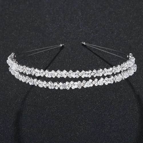 Miniatura 4 de Diadema de doble capa de plata con diamantes de imitación para el cabello, cierre de pelo, accesorios para el cabello nupcial