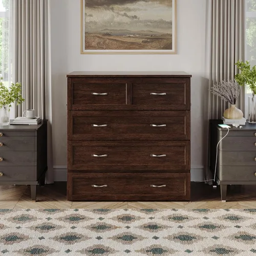 Miniatura 5 de AFI, Northfield Murphy Bed - Baúl de cama Twin XL con colchón de 6", cajón de almacenamiento y cargador USB integrado, ámbar quemado