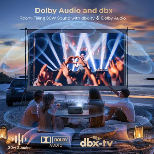 Miniatura 4 de [1200 ANSI y audio de DBX-TV] Proyector Alvar con WiFi 6 y Bluetooth, altavoces de 30 W, certificado NetfIix y proyector de audio DoIby