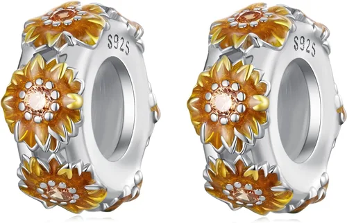 NINGAN Abalorios de plata de ley 925 para pulseras y collares europeos, colgantes de girasol, camelia púrpura, trébol de loto, tapones colgantes