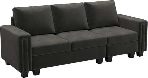 Miniatura 8 de Belffin Sofá modular de terciopelo de 3 plazas para sala de estar, color gris
