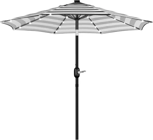 Miniatura 20 de Yaheetech - Paraguas de 9 pies con energía solar para patio - Paraguas de mesa de mercado con protección UV, 32 luces LED y botón de inclinación