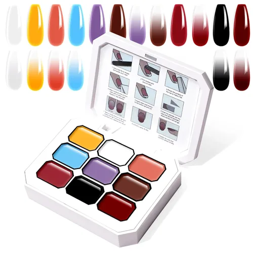Miniatura 42 de Juego de esmaltes de gel con gradiente, 9 colores ombre, esmalte de gel para uñas rojo, marrón, azul claro, rosa, esponjado para pigmento, Pat Aura
