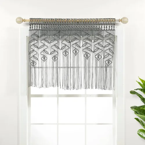 Miniatura 11 de Lush Decor Panel de cortina de algodón con hojas de macramé bohemio para ventana, individual de 40 pulgadas de ancho x 84 pulgadas de largo, neutro