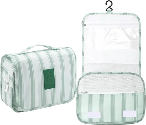 Miniatura 8 de Pengxiaomei Neceser para mujer, bolsa de cosméticos impermeable para colgar, bolsa portátil de maquillaje de viaje, bolsa de baño con asa Beige