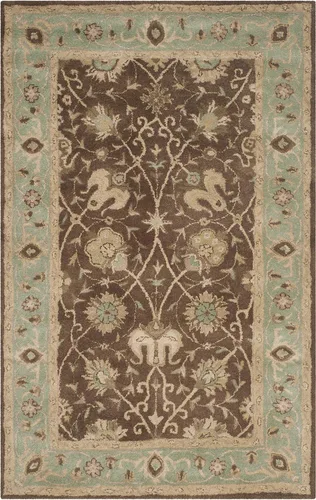 Miniatura 2 de SAFAVIEH Antiquity Collection - Alfombra decorativa de 4 x 6 pies, marrón y verde, hecha a mano, lana oriental tradicional, ideal para zonas de alto