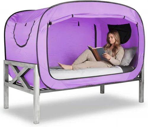 Miniatura 18 de ANC POP Tienda de Cama Twin Dosel de Cama Tienda de Ensueño Portátil para Adultos Tiendas de Dormir Interiores con 2 Puertas Tiendas de Espacio Negro