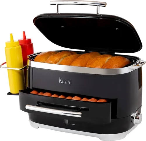 Kusini Vaporizador de Perros Calientes con Calentador de Moños, 24 Perros Calientes y 12 Moños - Vaporizador Eléctrico de Alimentos para Cocinar