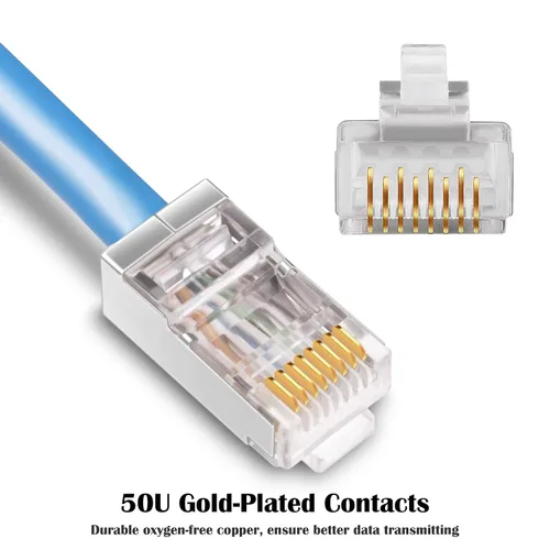Miniatura 3 de iGreely Conectores Cat6 RJ45 blindados Paquete de 50 conectores chapados en oro RJ45 Cat6/Cat5E/Cat5 8P8C 50 Micrones 50u 3 clavijas FTP STP Cable