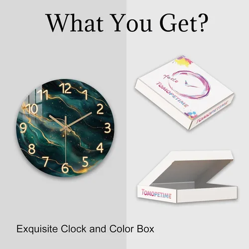Miniatura 7 de Reloj de pared verde azulado para sala de estar de 12 pulgadas, reloj de pared de mármol a pilas, cuarzo redondo, dorado, silencioso, sin tictac