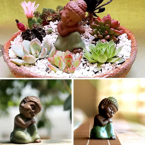 Miniatura 4 de Kingzhuo Pequeña estatua de Buda de cerámica, figura de rulai pacífica, creativas manualidades de bebé, adornos de muñecas, regalo, clásico