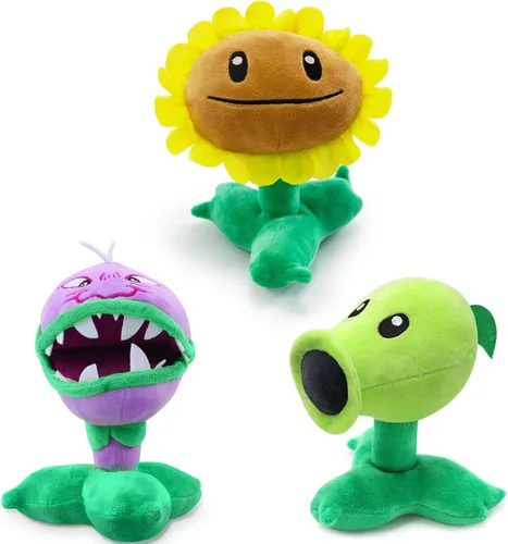 Maikerry Juguete de peluche de 3 piezas de plantas y zombies vs peluche, figura de PVZ de 8 pulgadas de alto para niños, gran regalo para niños y