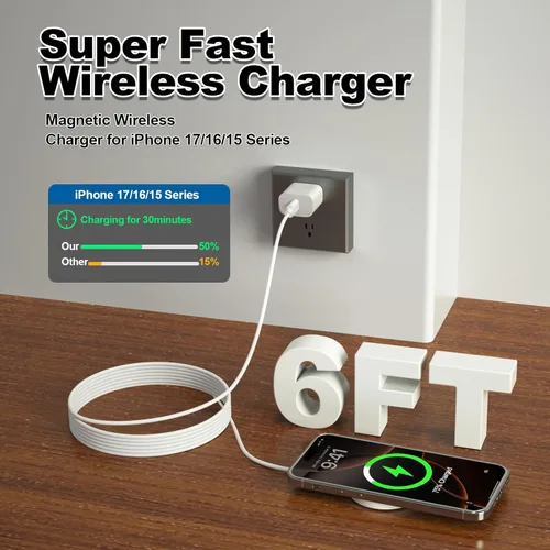 Miniatura 2 de [Apple MFi Certified] Apple MagSafe Charger 15W Magnetic Wireless Charger iPhone Wireless Charging Pad 6ft Magnetic Charger for iPhone 17 16 15 14