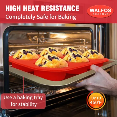 Miniatura 4 de Walfos - Molde de silicona para magdalenas de 6 tazas, molde antiadherente para cupcakes para hornear, de grado alimenticio y sin BPA, perfecto