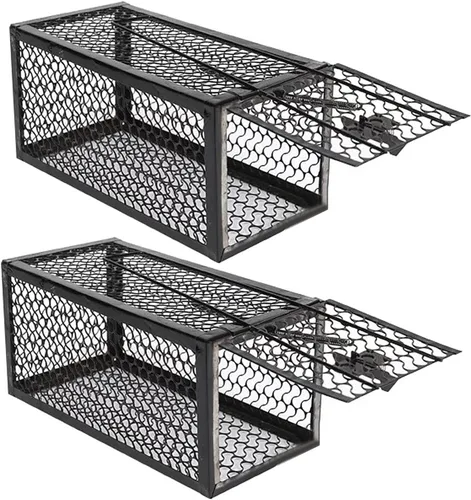 2 trampas para ratas humanitarias, trampas de metal para animales vivos, para interiores y exteriores, trampa para ratones para ardillas y roedores
