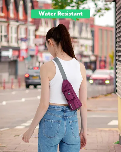 Miniatura 7 de Waterfly - Cangurera de poliéster, suave, angosta, resistente al agua, para hombre y mujer, para guardar iPhone 8 y Samsung S6 Púrpura