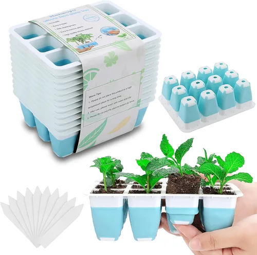 Hanaoyo 12 bandejas reutilizables para iniciación de semillas, kit de iniciación de semillas de 144 celdas con células flexibles emergentes,